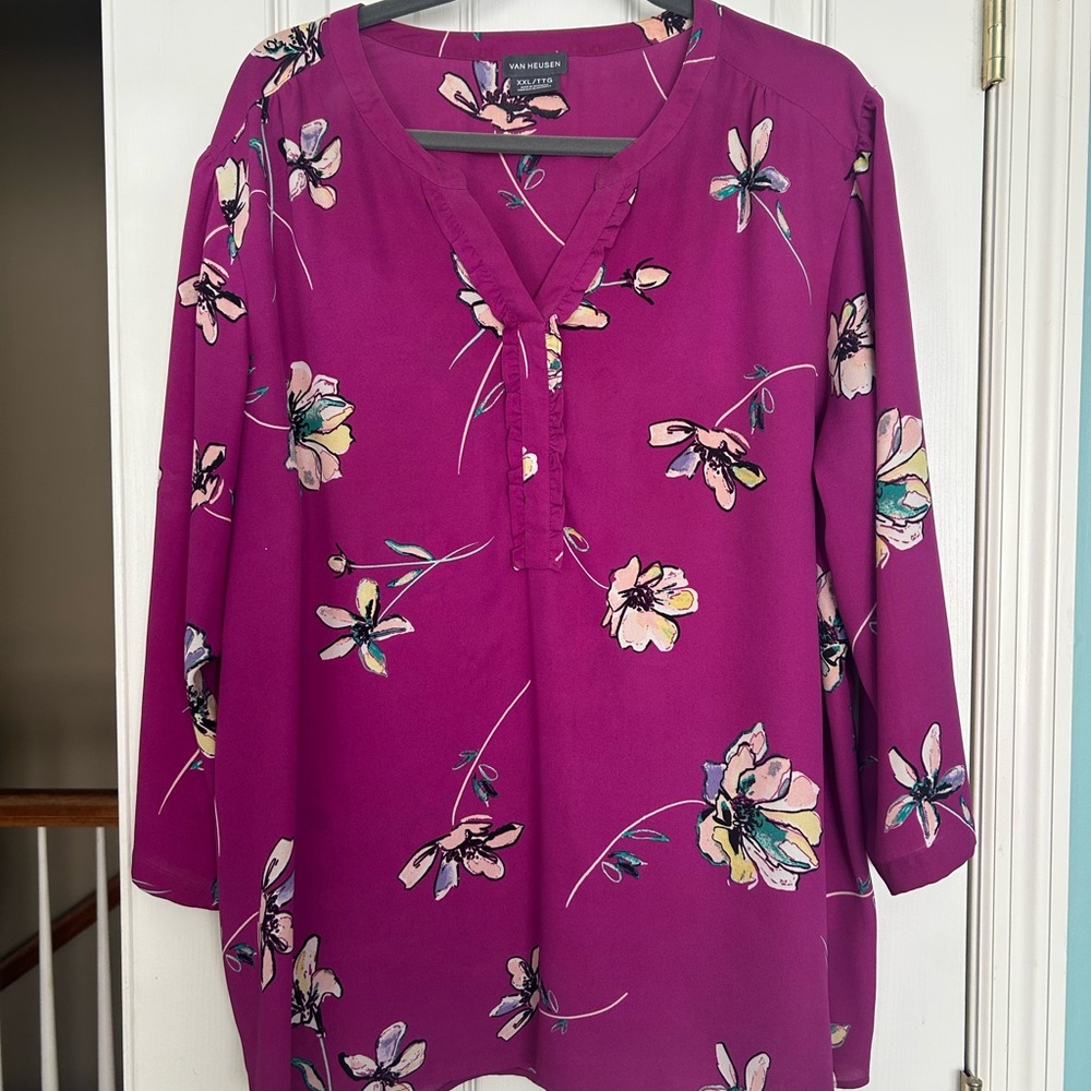 Van Heusen Magenta Floral Split-Neck Tunic XXL